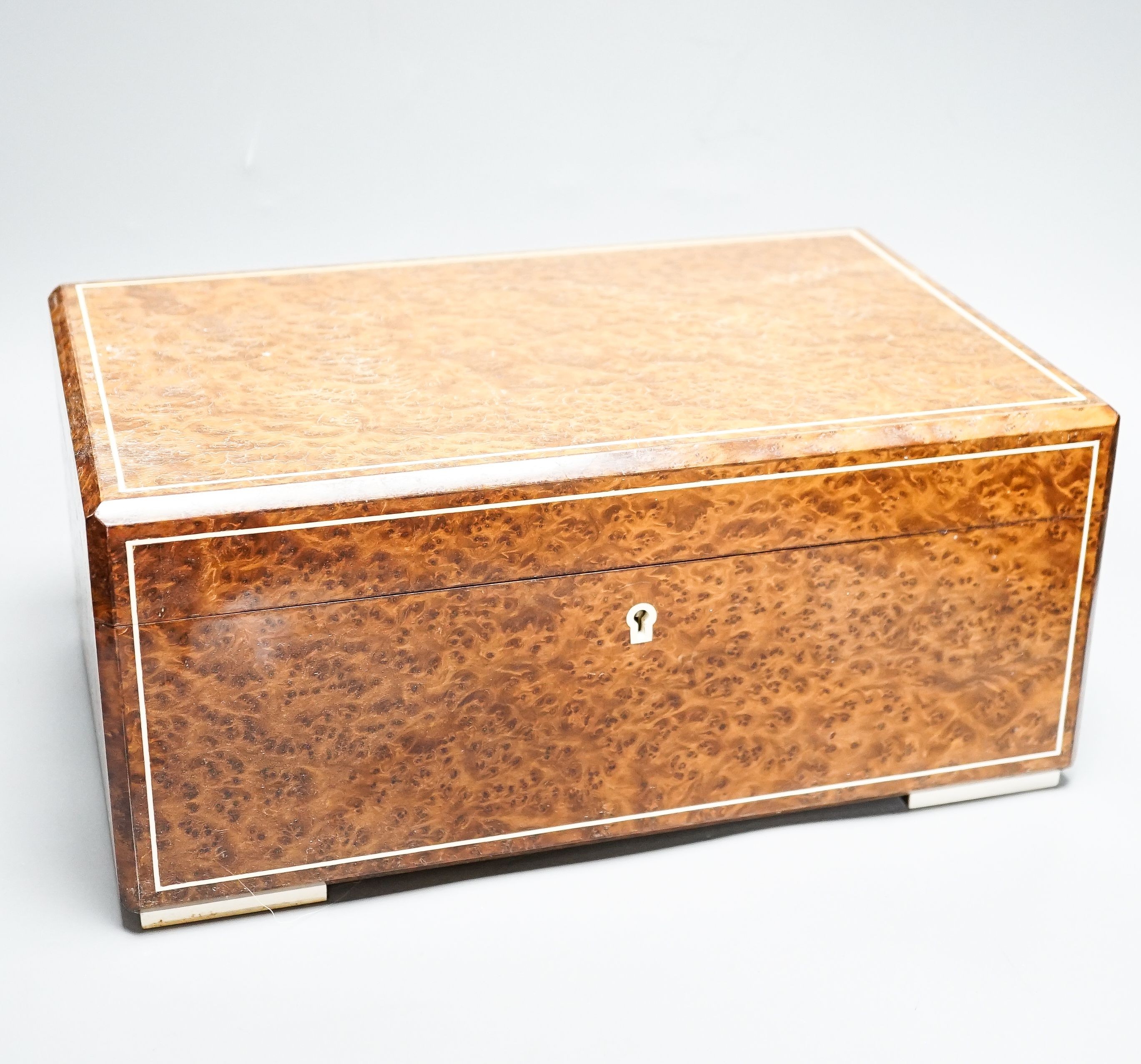 A Dunhill burr thuyawood humidor, with line inlay 36cm